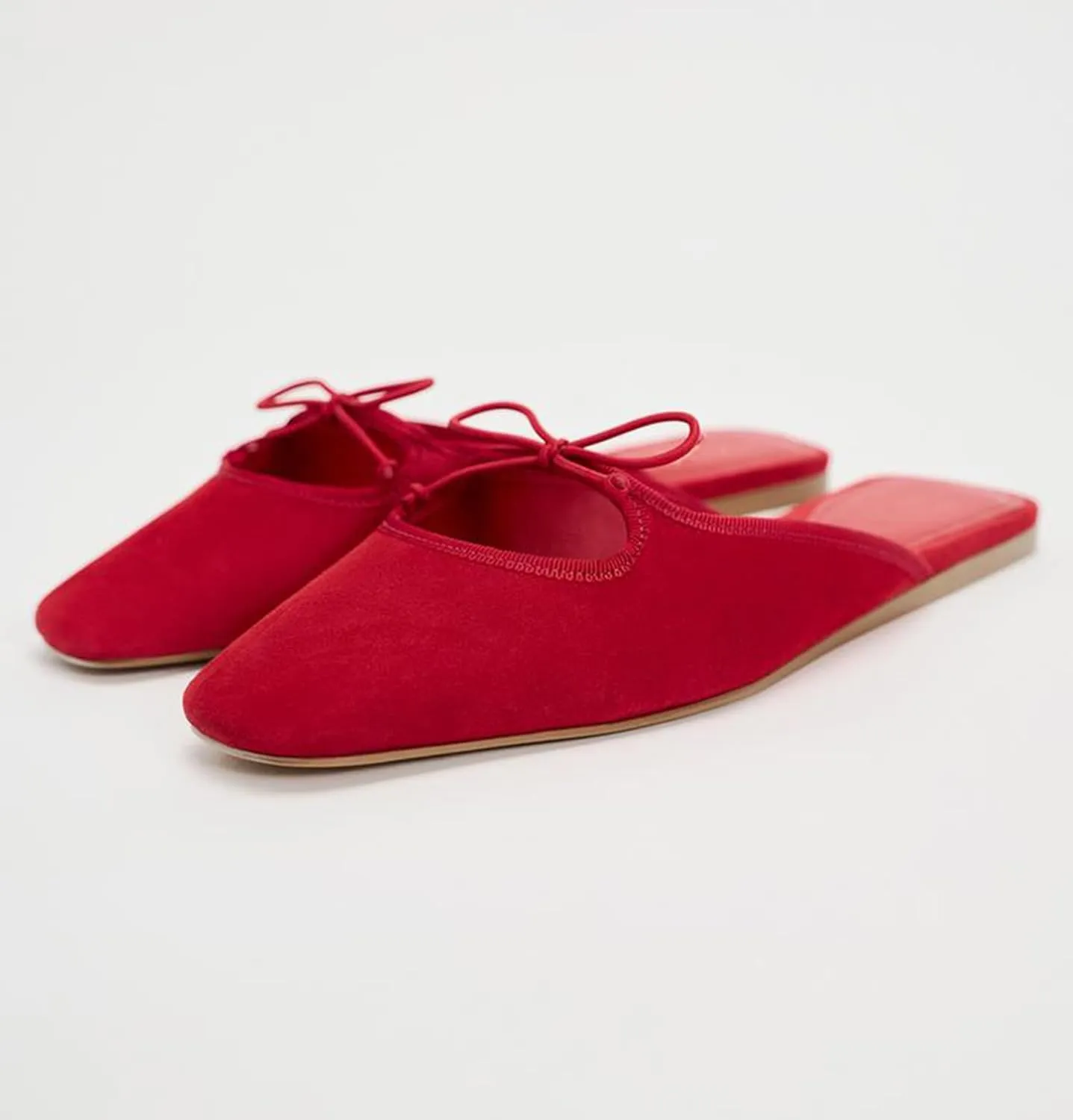 Sqaure Toe Mules for Women Slip On Bow Flats