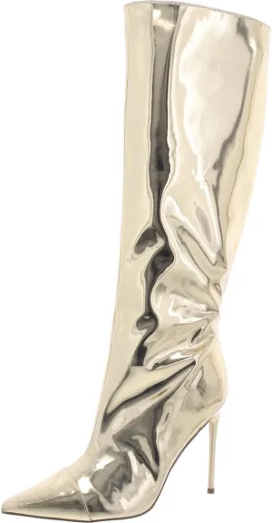 Steve Madden Womens Panther Patent Solid Knee-High Boots Gold 8.5 Medium (B,M)