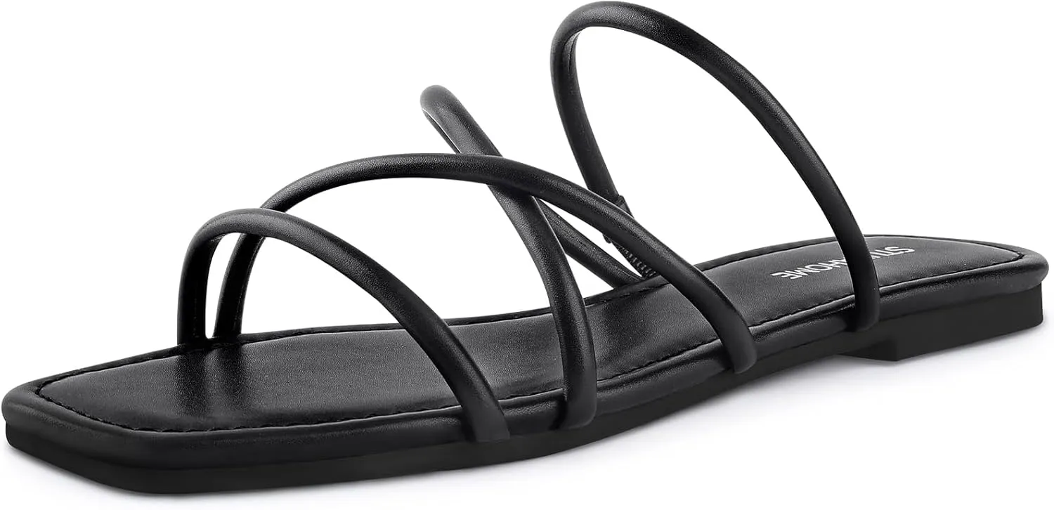 STUNAHOME Women's Rhinestone Thong Flat Sandals Open Toe Slide Sandals with Square Toe Bling Strap