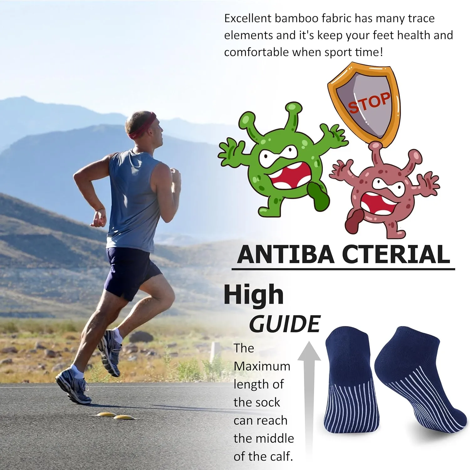 Sunew Viscose Bamboo Socks, Unisex Cushioned Comfortable Ankle Workout Hiking Golf Socks 6 Pairs