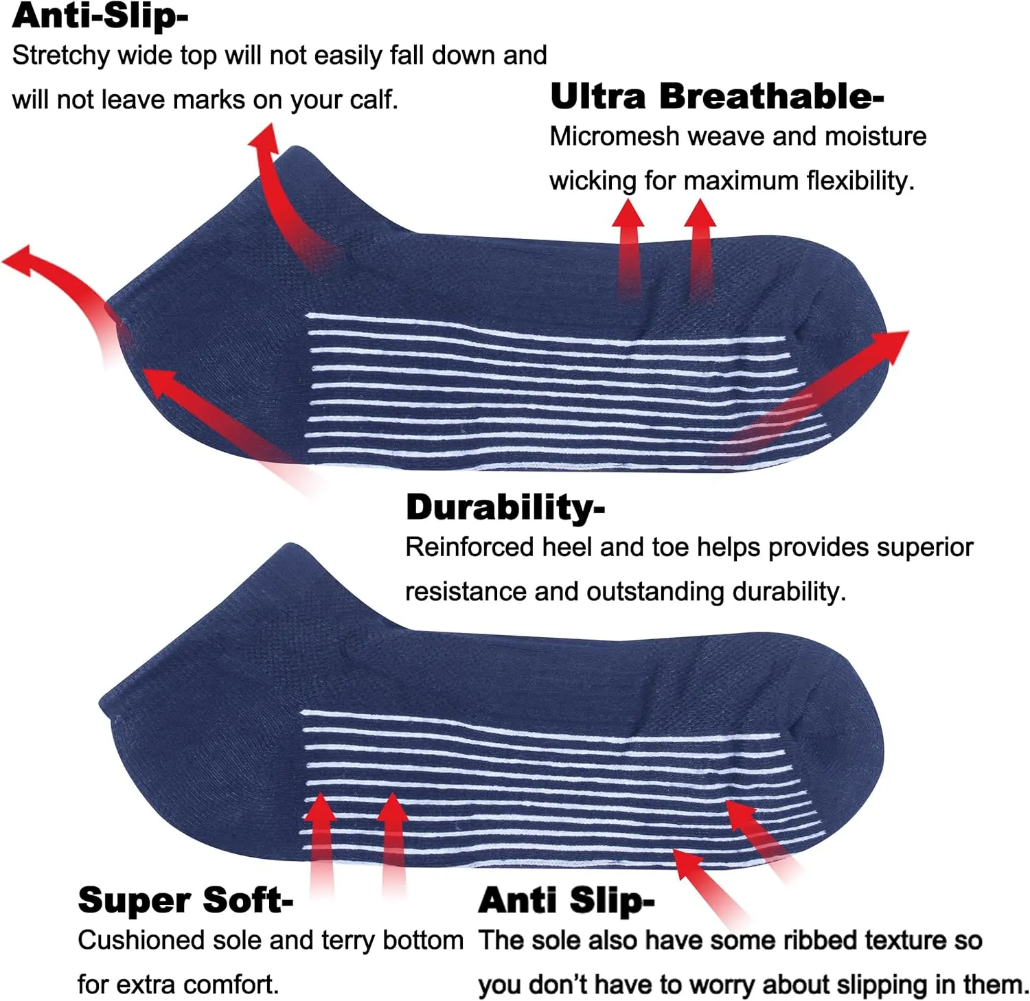 Sunew Viscose Bamboo Socks, Unisex Cushioned Comfortable Ankle Workout Hiking Golf Socks 6 Pairs