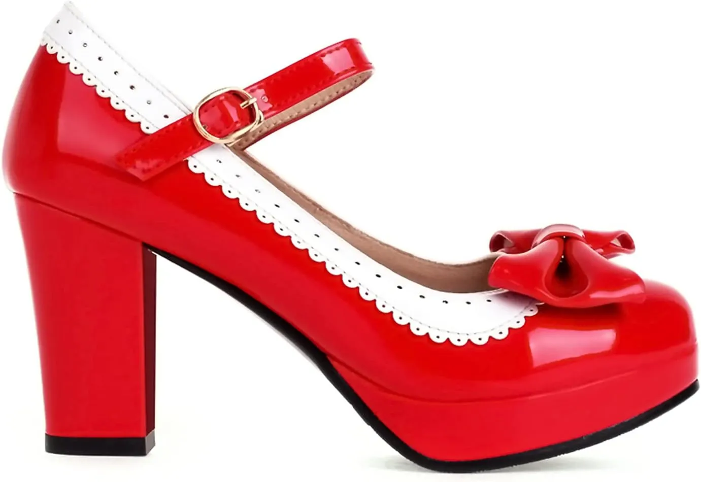 Sungtin Women's Sweet Kawaii Bow Lolita High Heels,Vintage Ankle Buckle Chunky Heels Pumps Mary Jane Platform Shoes