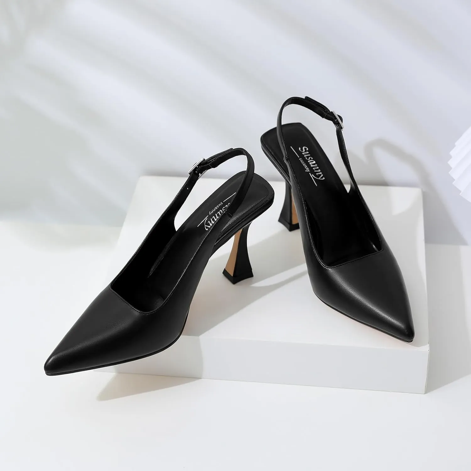 Susanny Slingback Kitten Heels Elegant Dressy Pumps for Women Closed Pointy Toe Sexy Chunky High Heels Wedding Bride Prom Party Dress Shoes