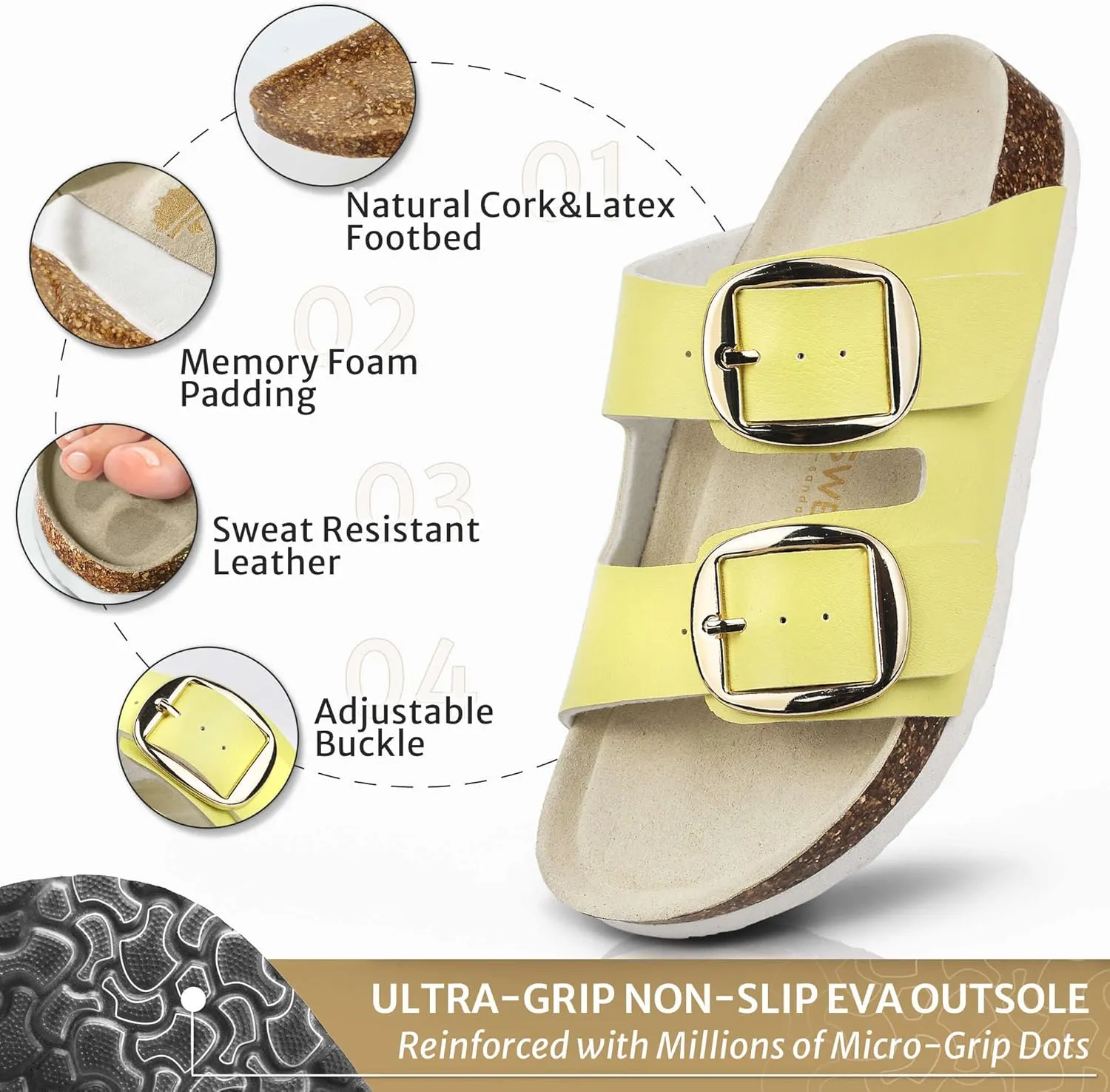 Sweechee Women's Cork Sandals Soft Footbed, Comfortable Slides Shoes for Women