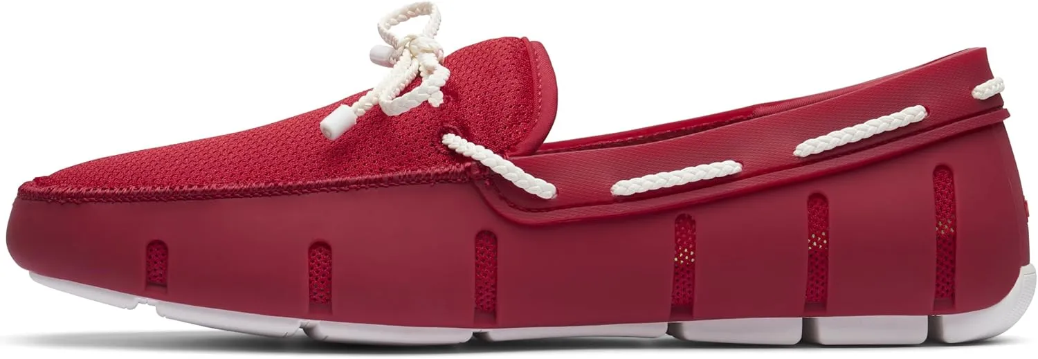 SWIMS Mens Loafers, Braided Lace Shoes for Men, Casual Beach Loafer, Comfortable Summer Shoe, Stylish Lightweight Walking Footwear, (Signal Red/White,7)