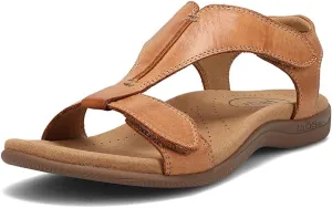 Taos The Show Premium Leather Women's Sandal - Experience Everyday Style, Comfort, Arch Support, Cooling Gel Padding and an Adjustable Fit for Exceptional Walking Comfort Caramel 7 (W) US