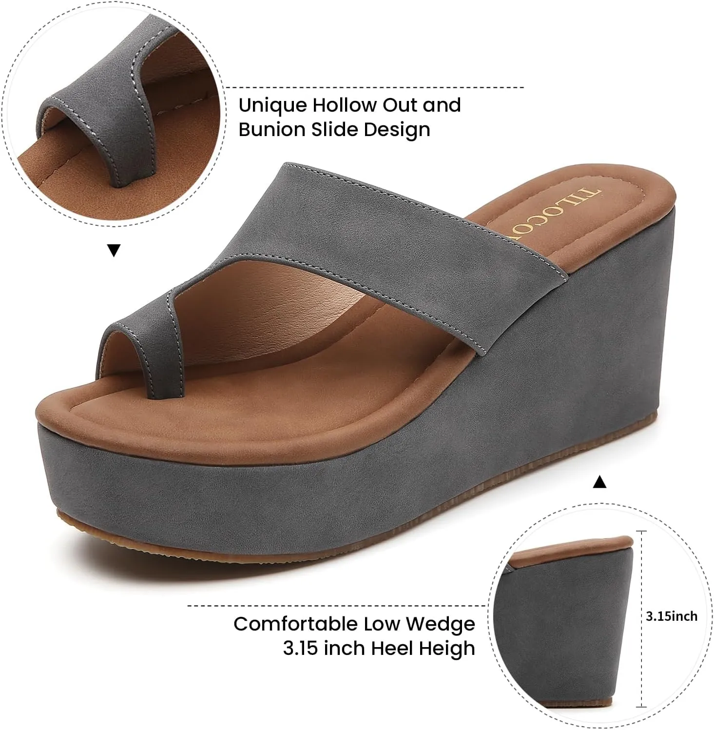 Tilocow Wedge Bunion Sandals for Women Platform Slipper High Heel Wedge Flip-Flop Light Weight Ladies Shoes
