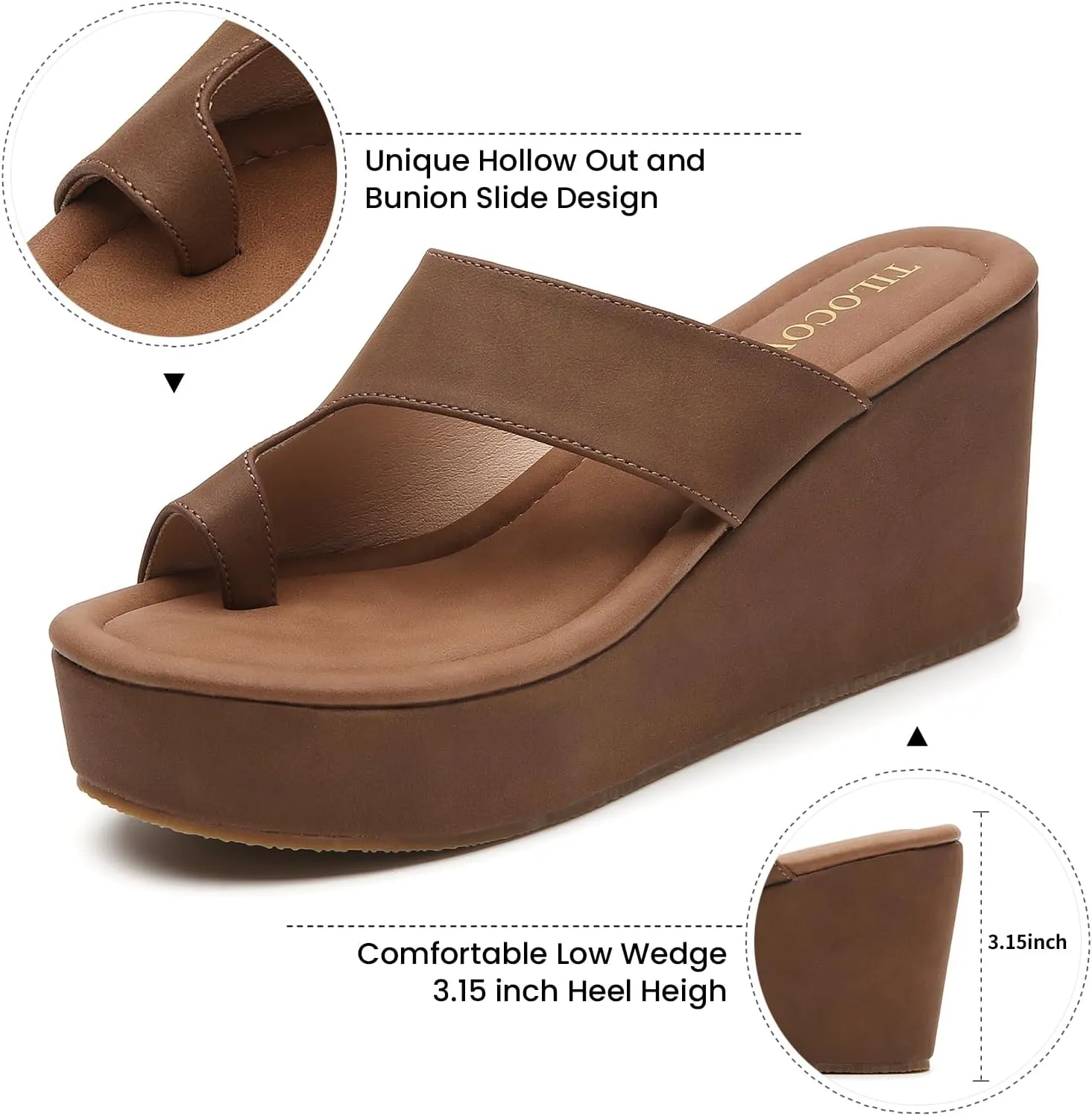 Tilocow Wedge Bunion Sandals for Women Platform Slipper High Heel Wedge Flip-Flop Light Weight Ladies Shoes