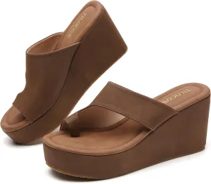 Tilocow Wedge Bunion Sandals for Women Platform Slipper High Heel Wedge Flip-Flop Light Weight Ladies Shoes