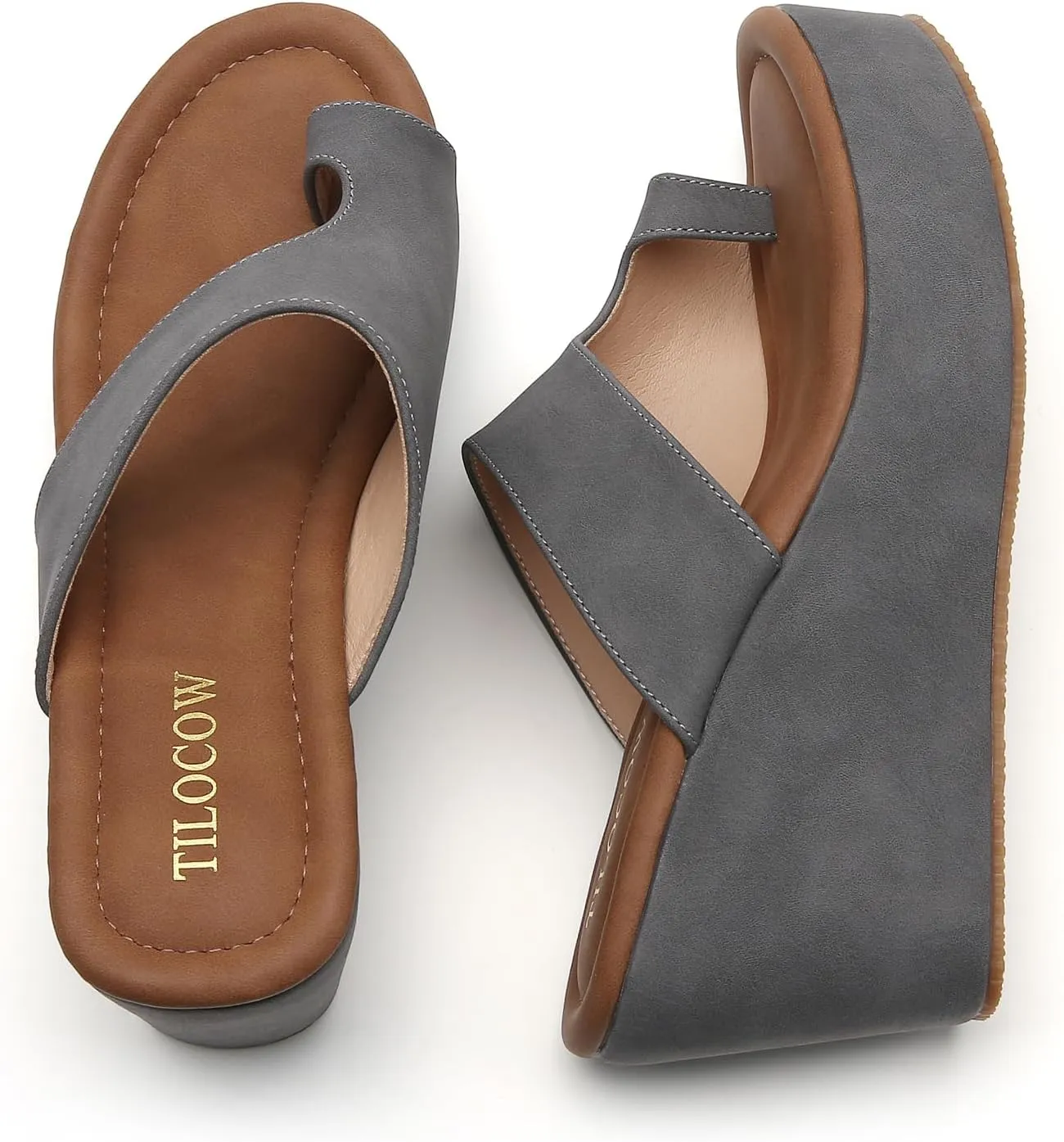 Tilocow Wedge Bunion Sandals for Women Platform Slipper High Heel Wedge Flip-Flop Light Weight Ladies Shoes