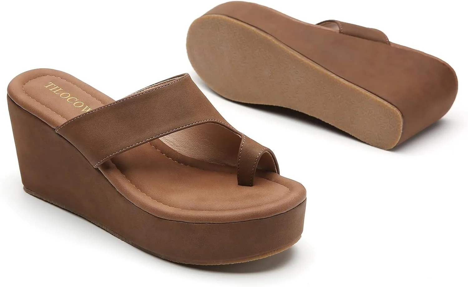 Tilocow Wedge Bunion Sandals for Women Platform Slipper High Heel Wedge Flip-Flop Light Weight Ladies Shoes