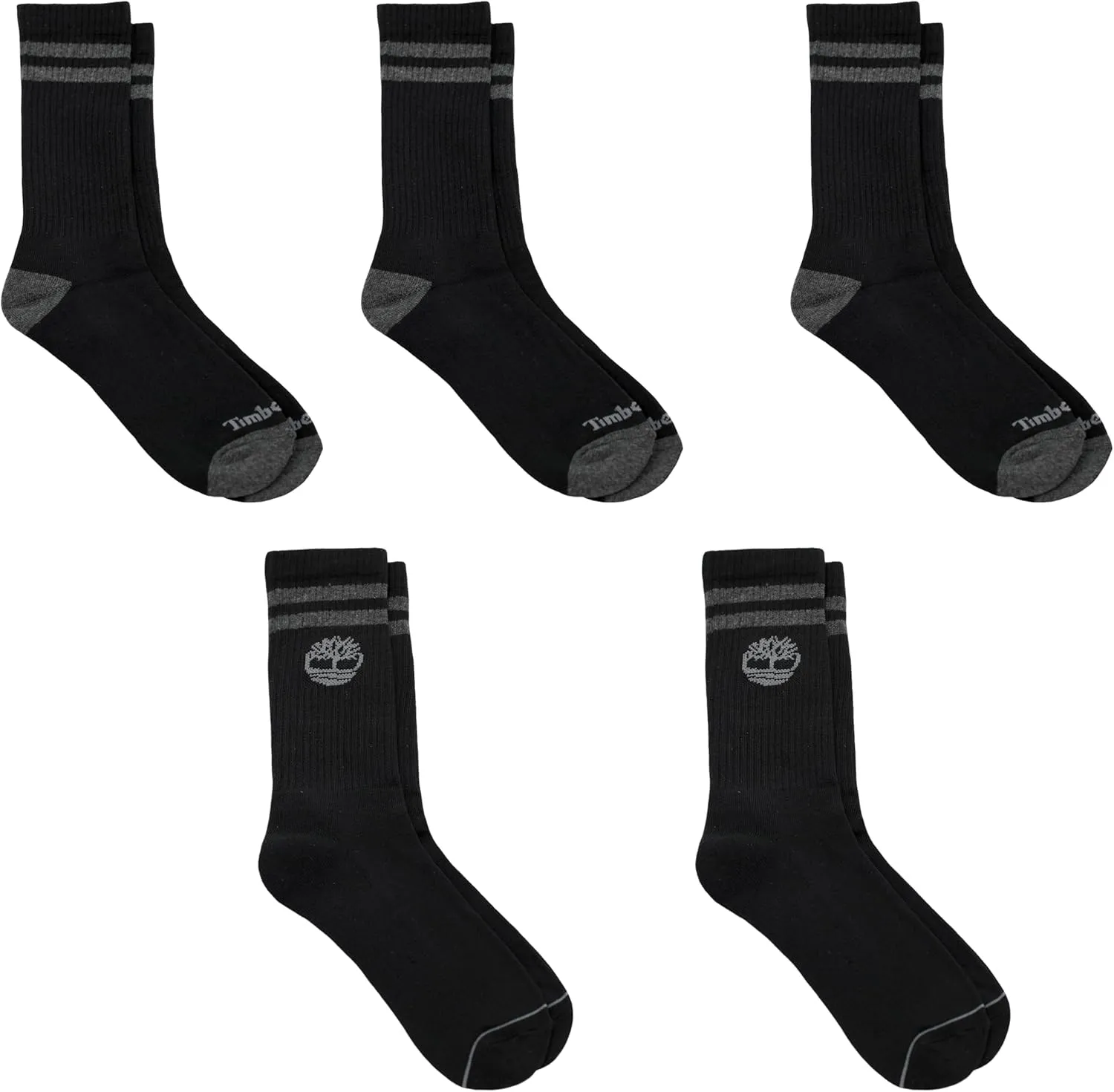 Timberland Cushioned Performance Work Athletic Crew Length 5 Pair Pack Socks for Men with Arch Support Shoe Size 9-12