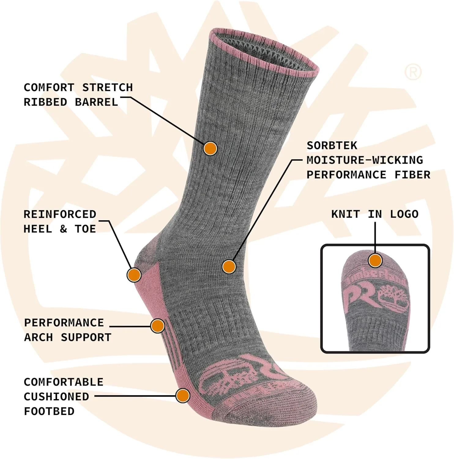 Timberland PRO Work Crew, Sorbtek Moisture Control Performance Womens Socks, Arch Support, Cushioned Footbed