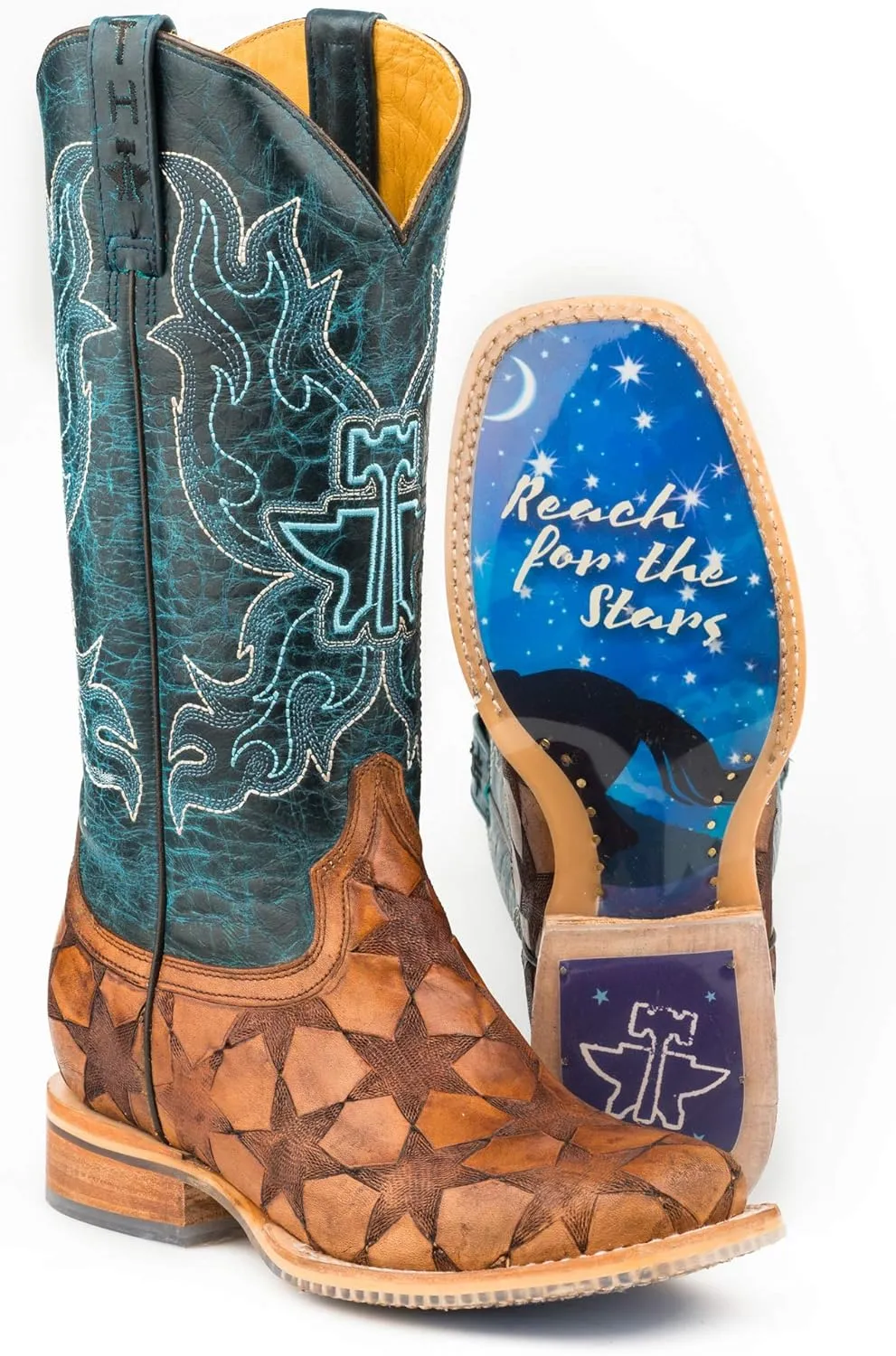 Tin Haul Women's Wish Upon A Star Western Boot Broad Square Toe - 14-021-0077-1395 TA 8 M US Tan