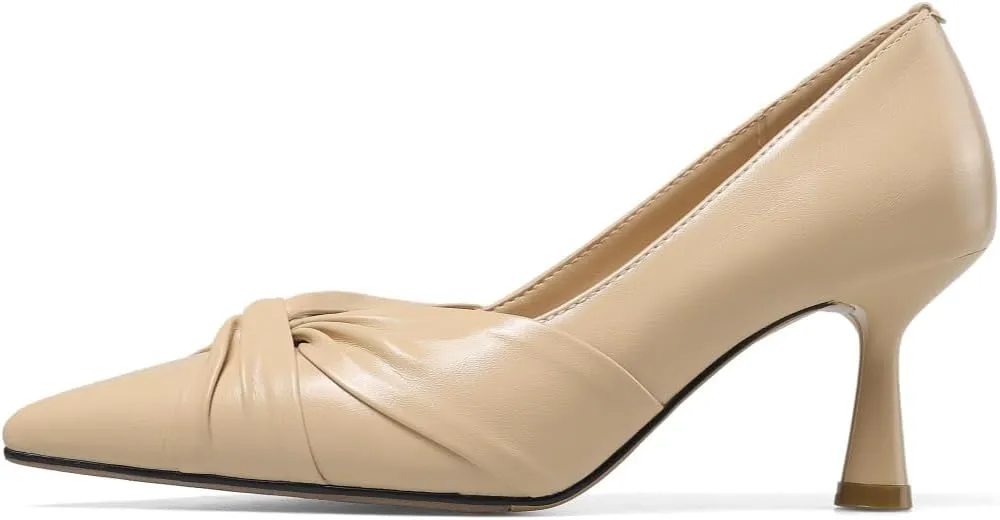 TinaCus Genuien Leather Handmade Knot Stiletto Mid Heels Women's Pointed Toe Elegant Pumps Shoes