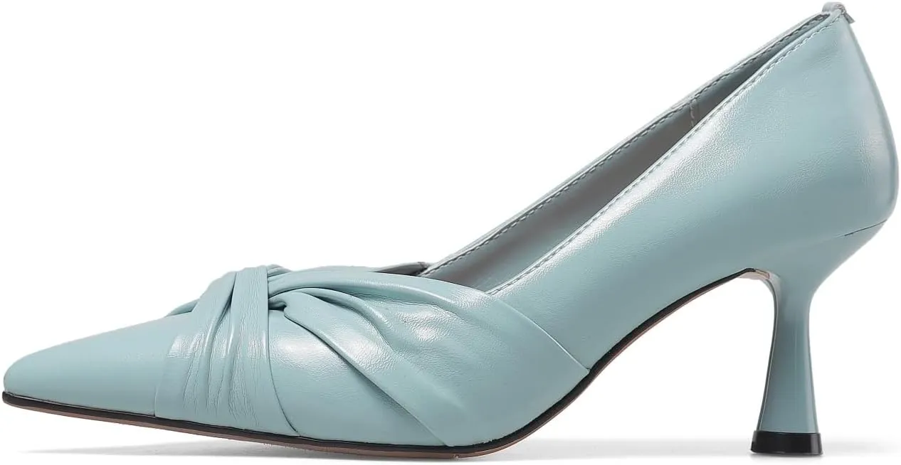 TinaCus Genuien Leather Handmade Knot Stiletto Mid Heels Women's Pointed Toe Elegant Pumps Shoes