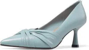 TinaCus Genuien Leather Handmade Knot Stiletto Mid Heels Women's Pointed Toe Elegant Pumps Shoes