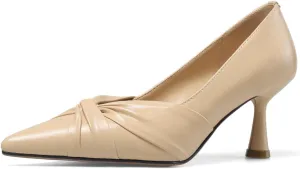 TinaCus Genuien Leather Handmade Knot Stiletto Mid Heels Women's Pointed Toe Elegant Pumps Shoes