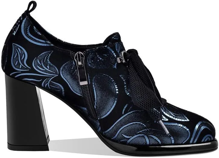 TinaCus Women's Handmade Printed Suede Leather Platform Round Toe Lace Up Side Zip High Chunky Heel Pumps