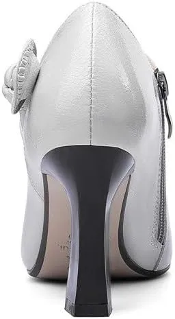 TinaCus Women's Patent Leather Handmade Pointed Toe Side Zip Elegant High Chunky Heel Pumps with Cute Bow