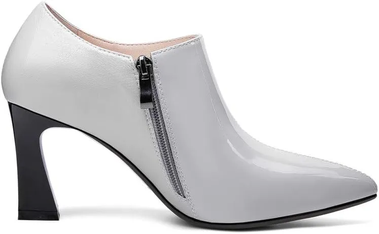 TinaCus Women's Patent Leather Handmade Pointed Toe Side Zip Elegant High Chunky Heel Pumps with Cute Bow