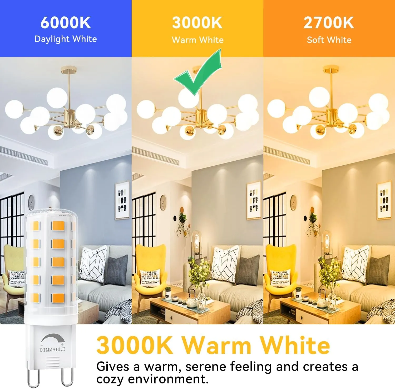 TJOY 12 Pack Dimmable G9 LED Bulb 4W Equivalent 40 Watt, 3000K Soft Warm White, T4 G9 Bi-pin Base Halogen Replacement, G 9 Socket Light Bulb for Chandelier Wall Sconce, 120V No Flicker, 450LM
