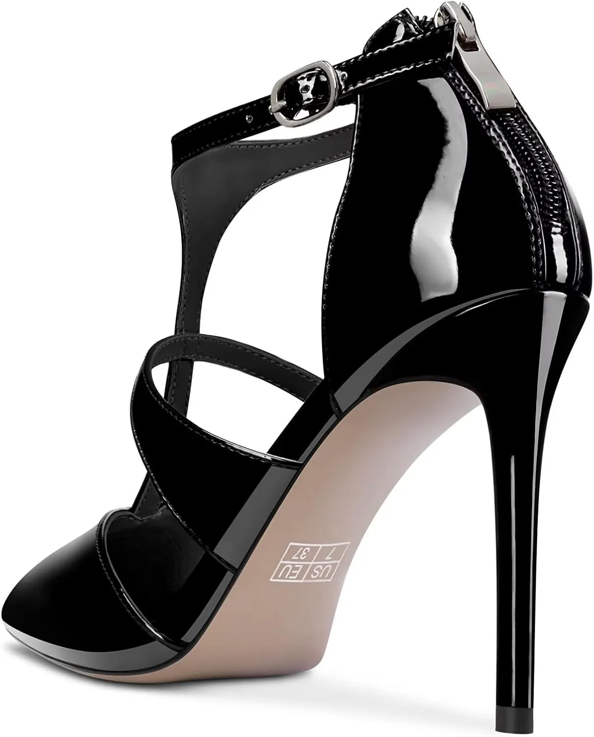 TNYNFBEB Women Stiletto High Heel Close Pointed Toe Pumps T-Strap Zipper Party Office Basic Classic 3.9 Inches Heels