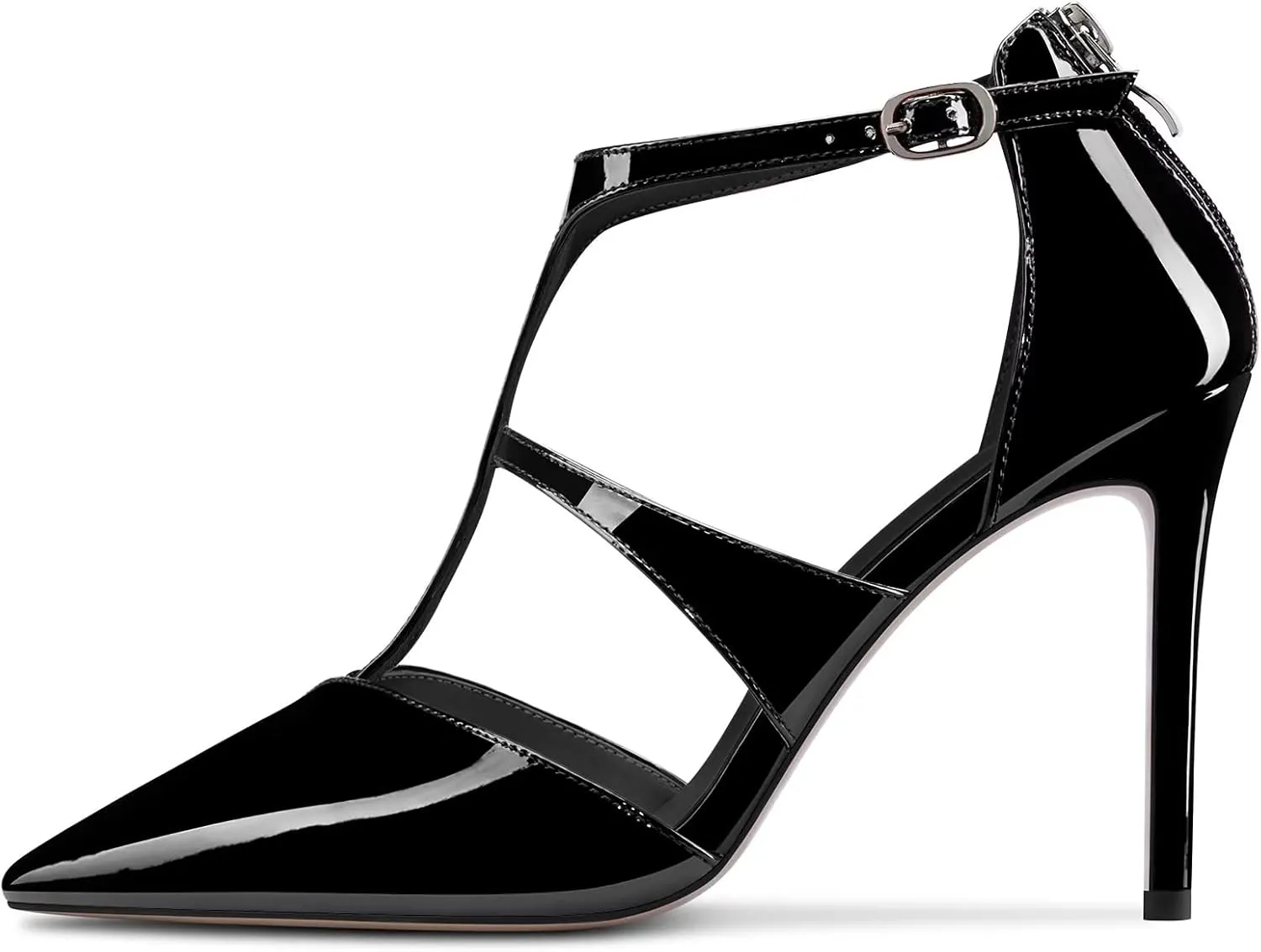 TNYNFBEB Women Stiletto High Heel Close Pointed Toe Pumps T-Strap Zipper Party Office Basic Classic 3.9 Inches Heels