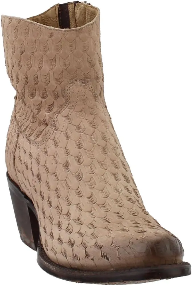 Tony Lama Womens Linen Arrow Round Toe Casual Boots Ankle Mid Heel 2-3" - Brown