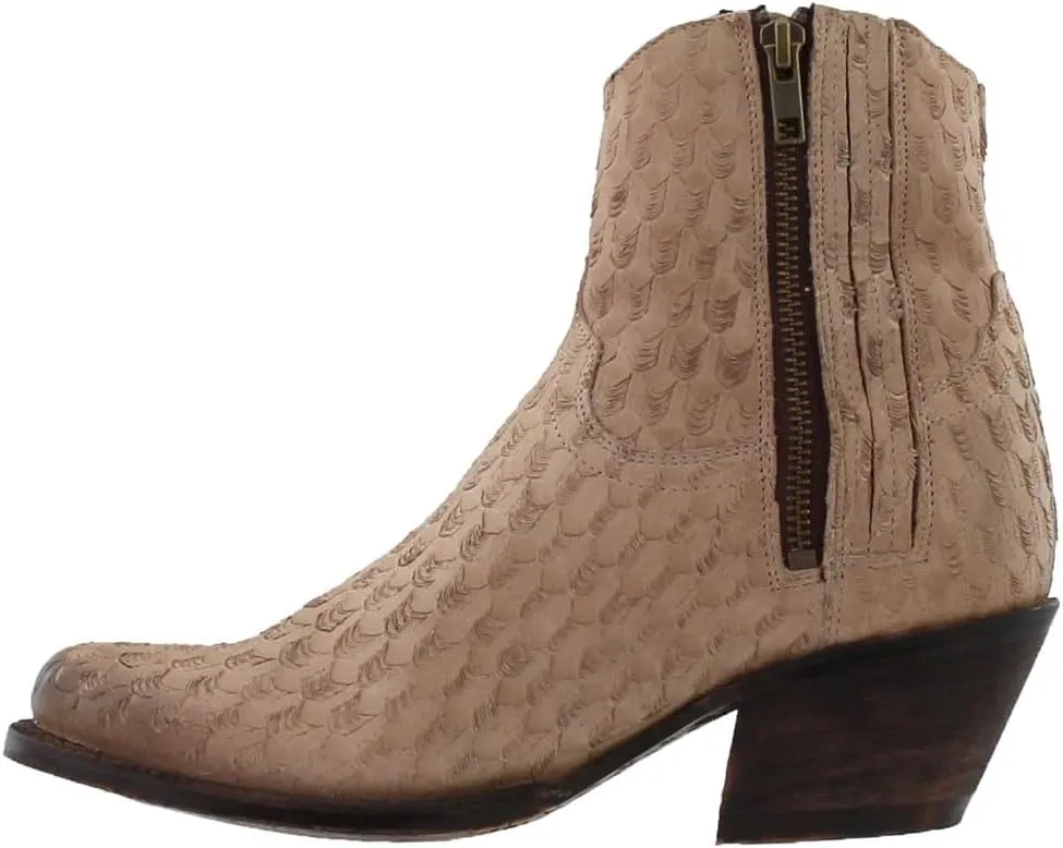 Tony Lama Womens Linen Arrow Round Toe Casual Boots Ankle Mid Heel 2-3" - Brown