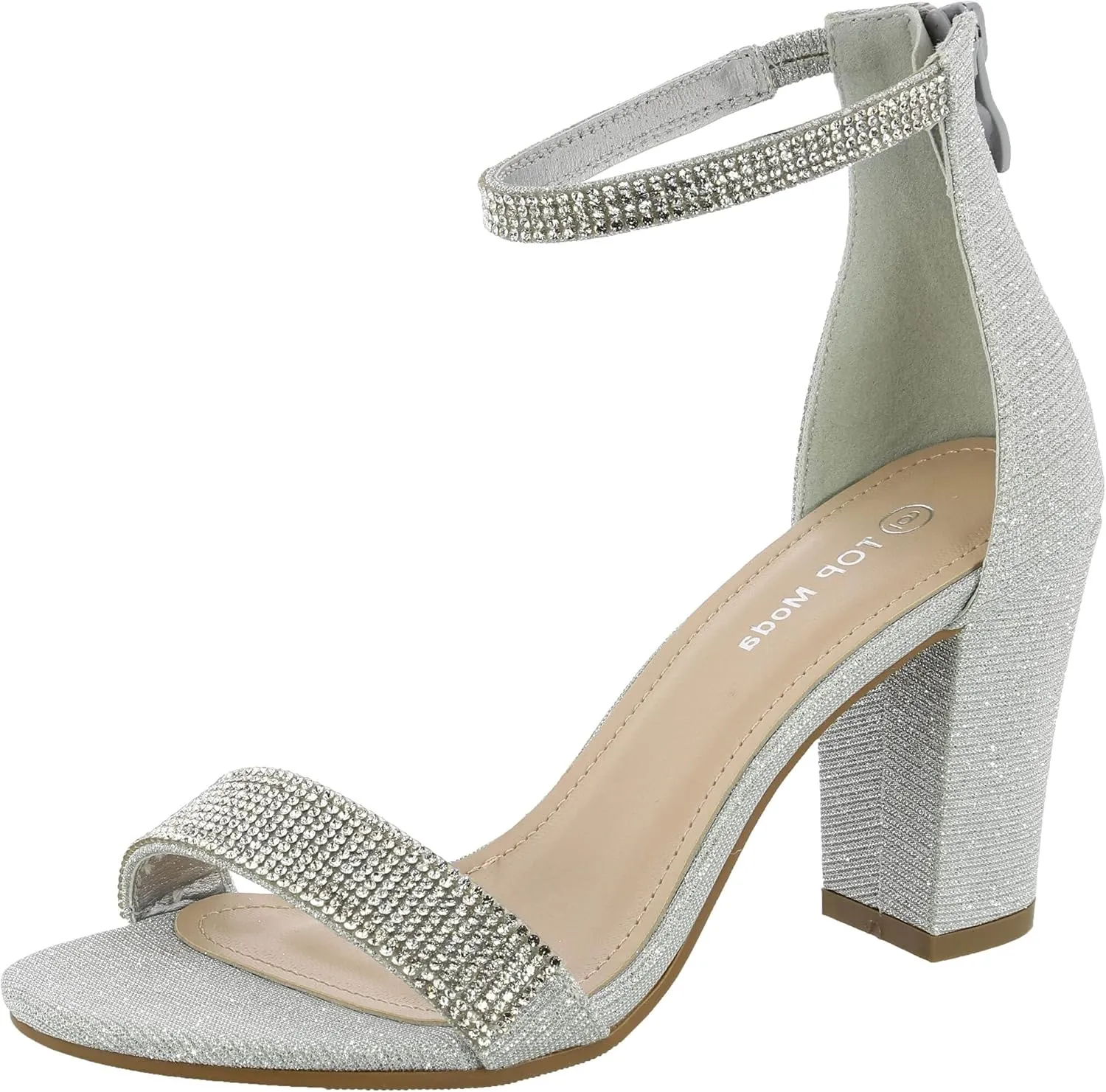 TOP Moda Gallery-45 Ankle Strap Dressy High Heel Sandal, Non-slip Sole, For Wedding, Party, Prom, Evening Wear, or Any Occasion, Sleek Style Block Heel Sandals