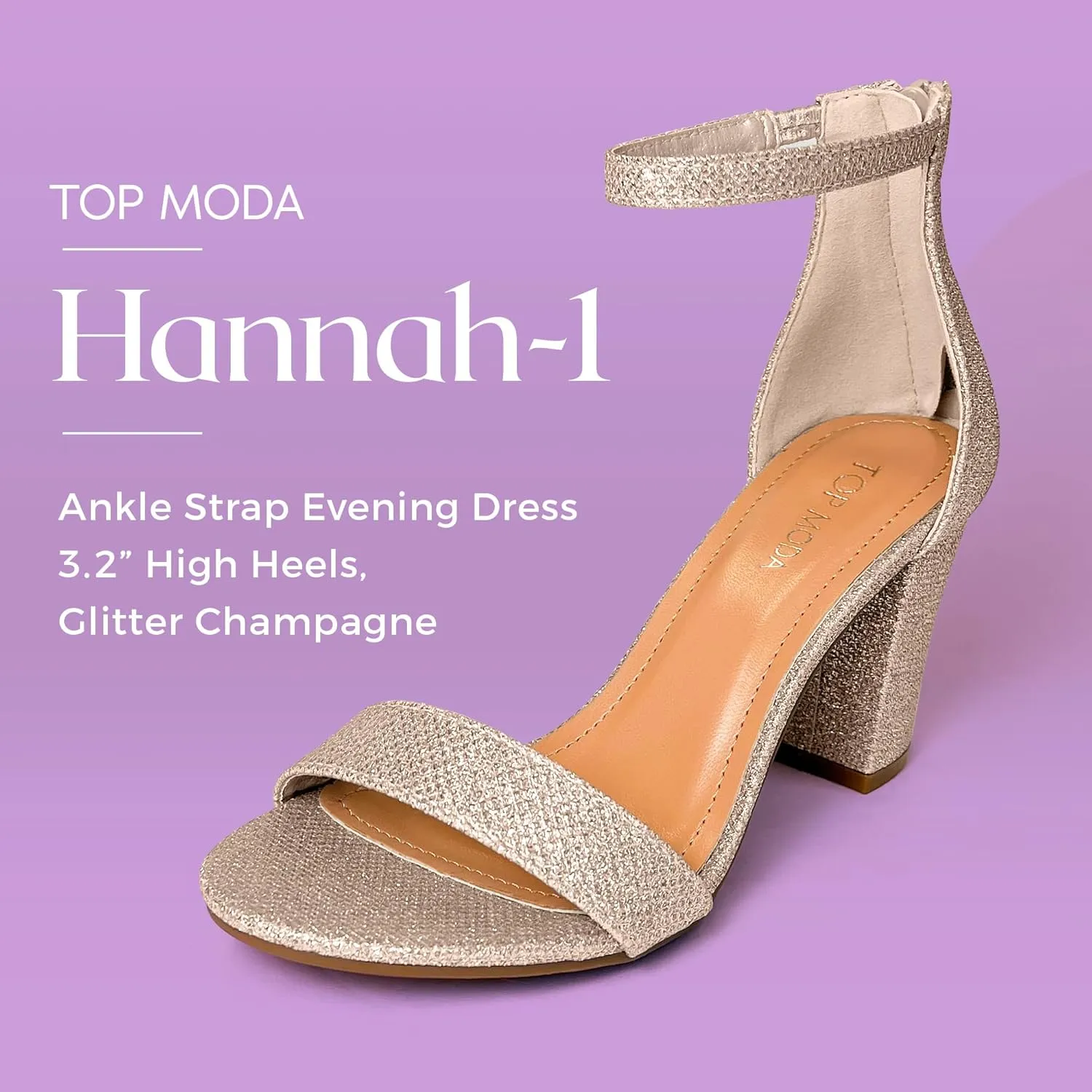 TOP MODA Hannah-1 Ankle Strap Dressy High Heel Sandal, Non-slip Sole, For Wedding, Party, Prom, Evening Wear, or Any Occasion, Sleek Style Block Heel Sandals