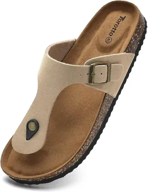 Torotto Mens Womens Flip Flops Thong Sandals with Cork Footbed Open Toe Adjustable Webbing Slides Sandals for Walking | Beach | Indoor