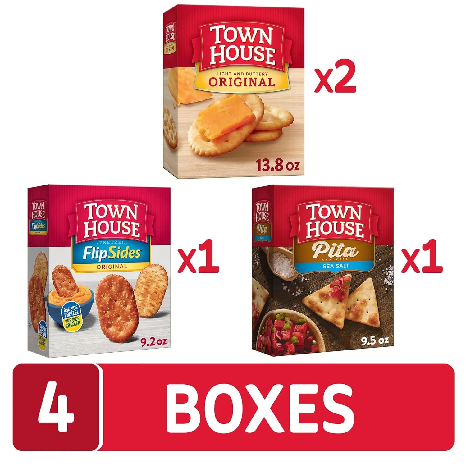 Town House Crackers, Party Snacks, Variety Pack (4 Boxes)