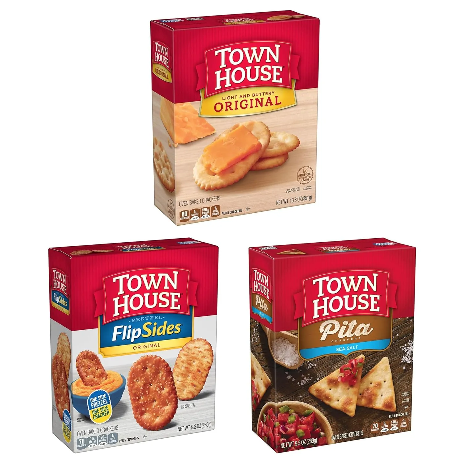 Town House Crackers, Party Snacks, Variety Pack (4 Boxes)