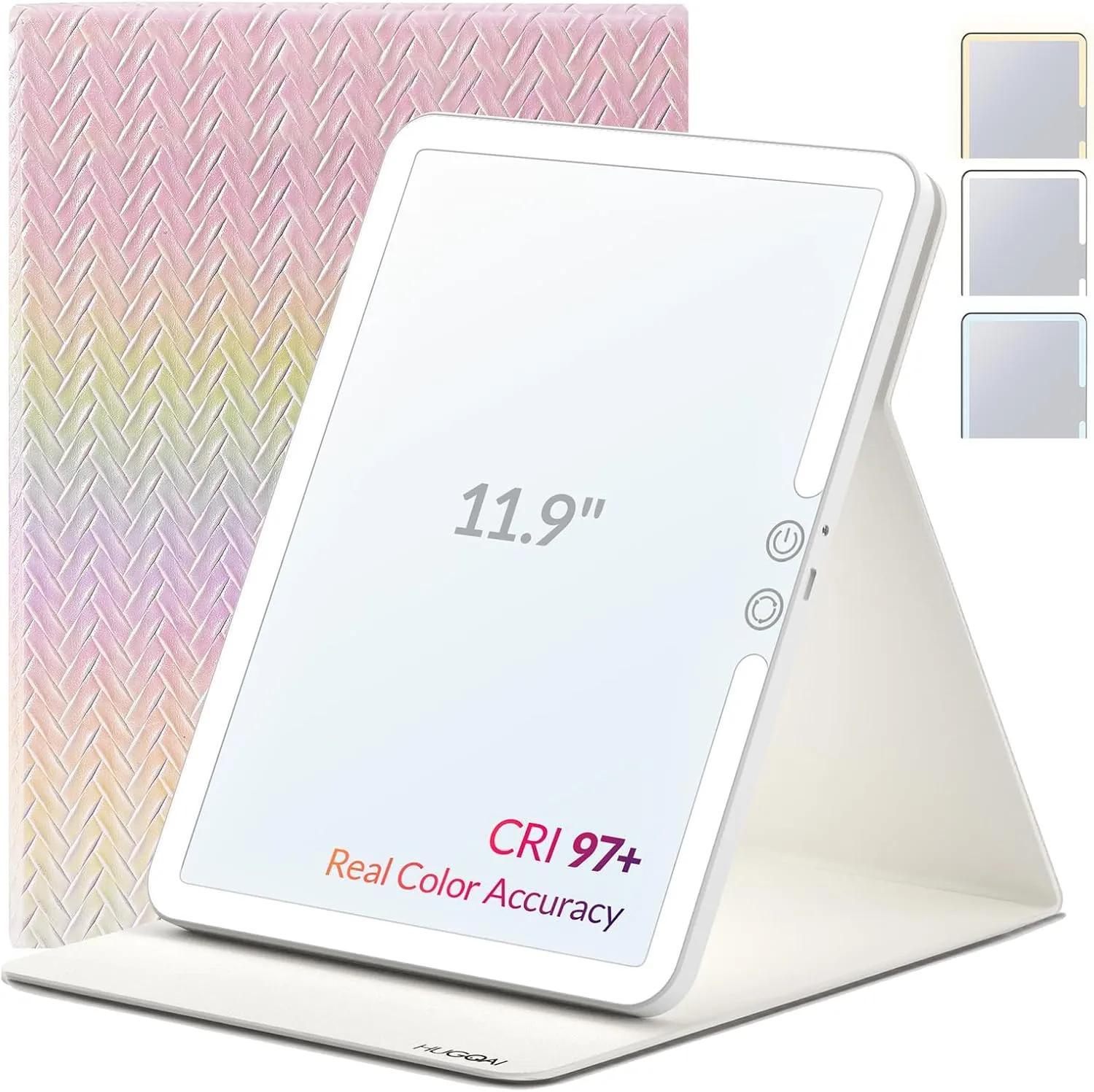 Travel Makeup Mirror with Lights, Portable Lighted Vanity Mirror with 100 LED, Rechargeable, Foldable for Tabletop, 11.9 inches, Rainbow
