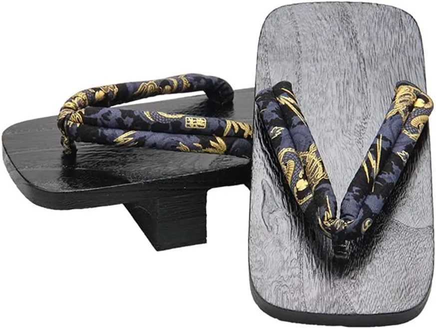 TRB Two-Toothed Clogs for Men, Retro Mens Flip Flop Japanese Wooden Slippers High Platform Sandals Men's Shoes Geta Traditional Clogs Geta Slippers, Heel Height 5.5cm, Width 12cm