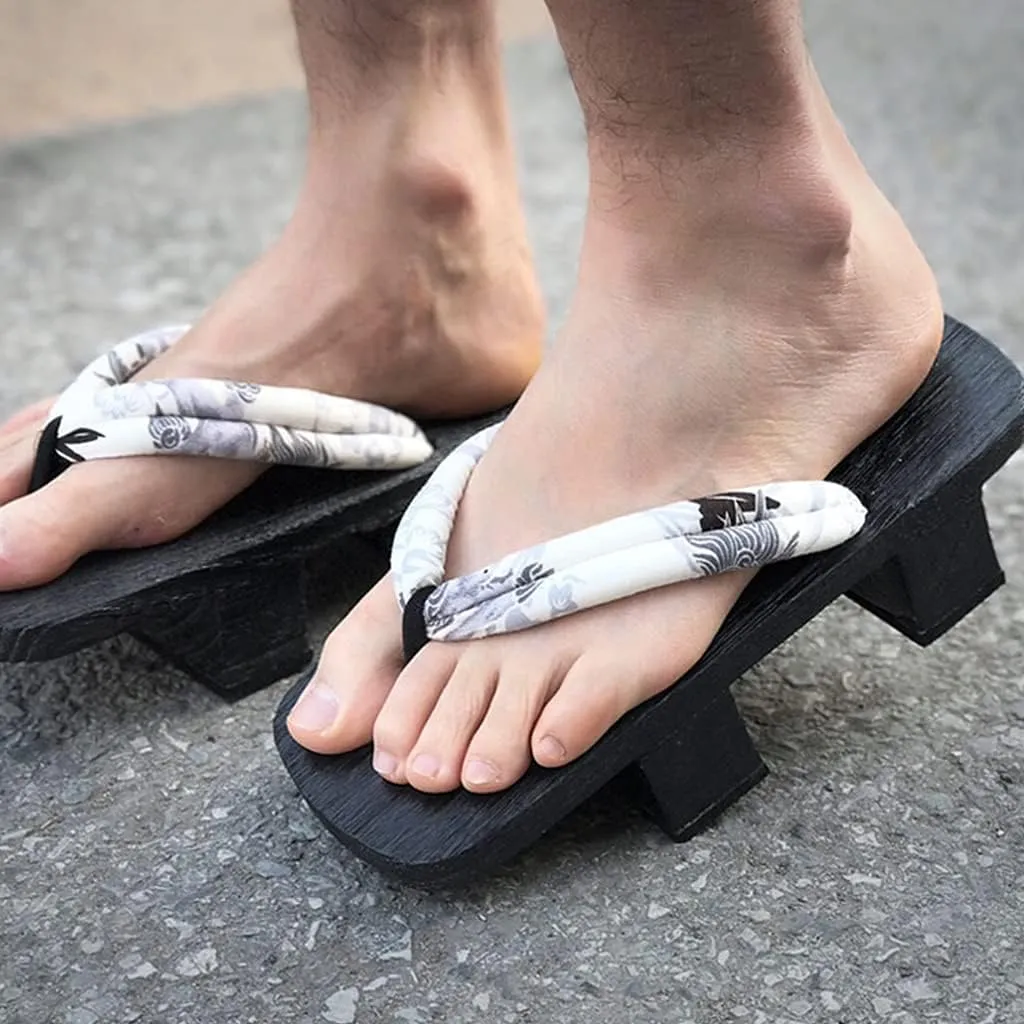 TRB Two-Toothed Clogs for Men, Retro Mens Flip Flop Japanese Wooden Slippers High Platform Sandals Men's Shoes Geta Traditional Clogs Geta Slippers, Heel Height 5.5cm, Width 12cm
