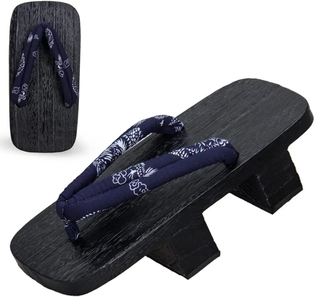 TRB Two-Toothed Clogs for Men, Retro Mens Flip Flop Japanese Wooden Slippers High Platform Sandals Men's Shoes Geta Traditional Clogs Geta Slippers, Heel Height 5.5cm, Width 12cm