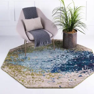 Unique Loom Estrella Collection Abstract, Modern, Light Colors, Distressed Area Rug (5' 0 x 5' 0 Octagon, Blue/Beige)