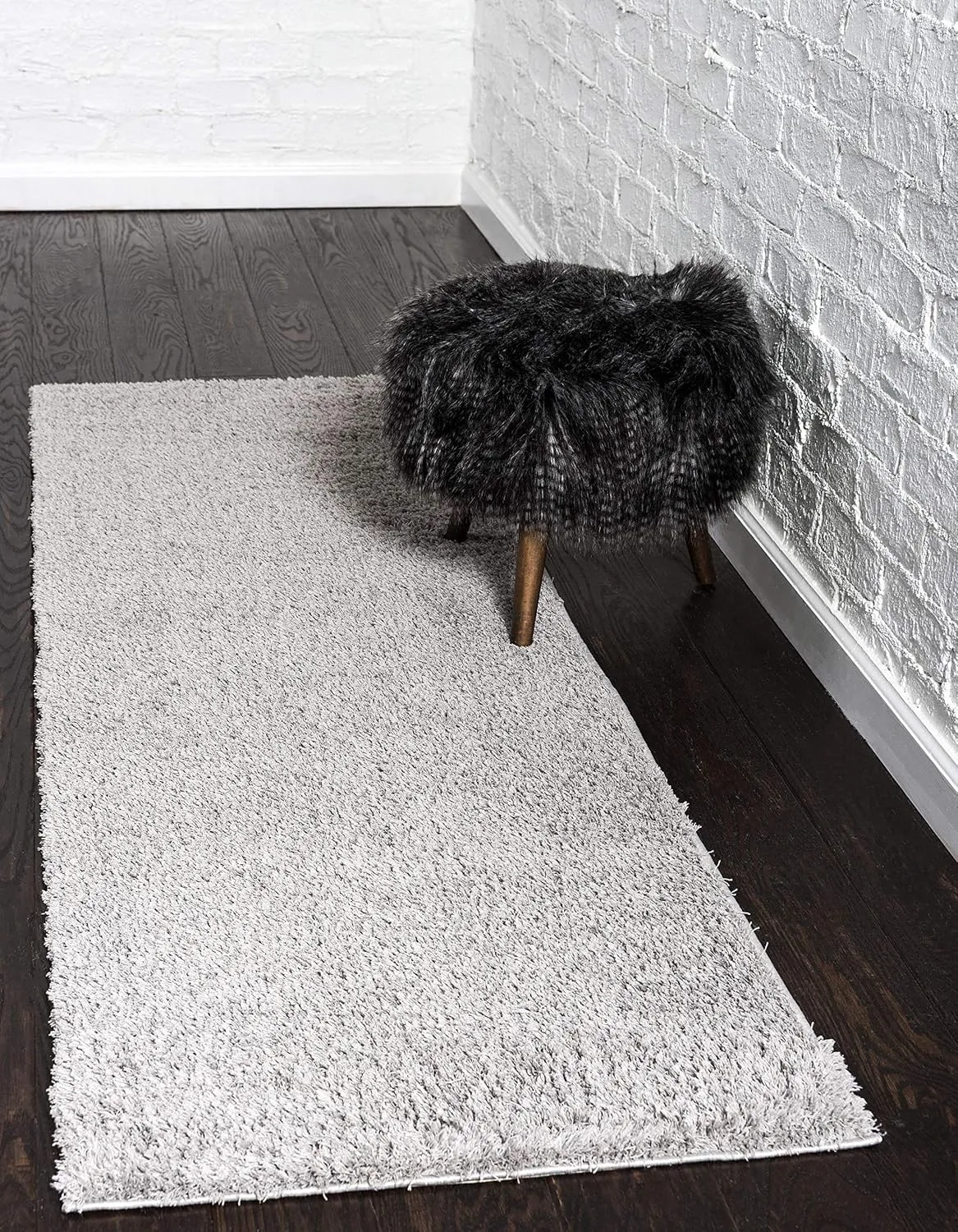 Unique Loom Studio Solid Shag Collection Urban Modern Super Soft & Plush Area Rug, 2 ft x 6 ft 7 in, Light Gray