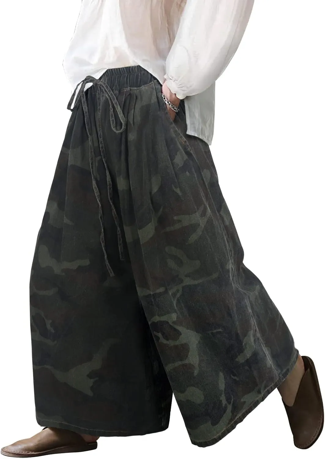 UQJE Women's Wide Leg Baggy Jeans Plus Size Loose Elastic Waist Denim Pants with Deep Pockets Light Blue