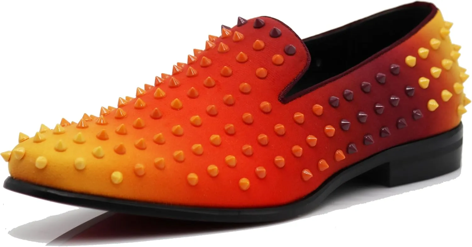 USOP Men's Fashion Spike Gradient Dress Loafers Slip On Shoes Classic Tuxedo Dress Shoes