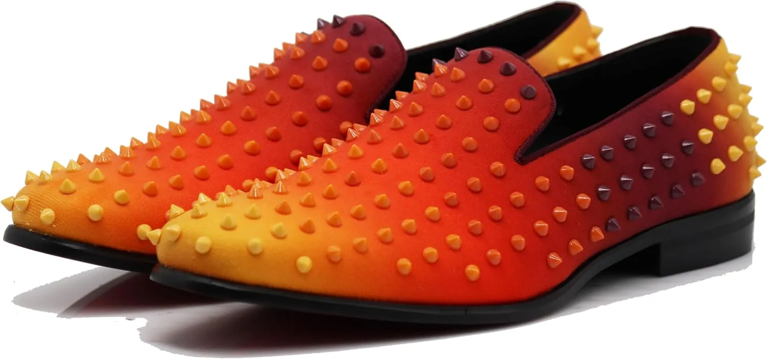 USOP Men's Fashion Spike Gradient Dress Loafers Slip On Shoes Classic Tuxedo Dress Shoes
