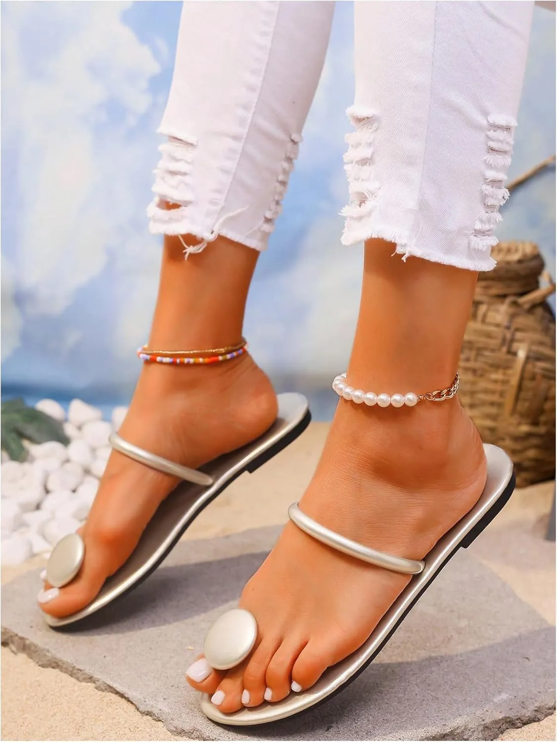 Verdusa Women's Dressy Flat Sandals Flip Flop Casual Summer Thong Beach Sandal