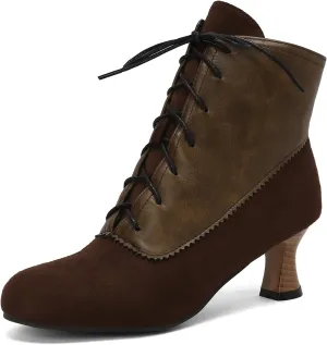 Victorian Boots for Women Vintage Lace Up Ankle-High Booties Costume Goth Booties Halloween Witch Stuff Cuban Heel Granny Boots