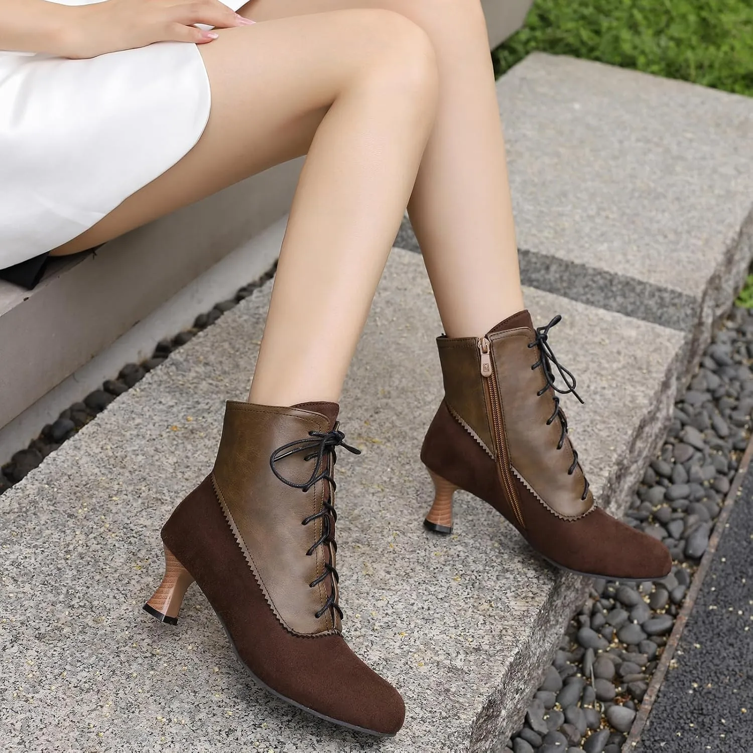 Victorian Boots for Women Vintage Lace Up Ankle-High Booties Costume Goth Booties Halloween Witch Stuff Cuban Heel Granny Boots