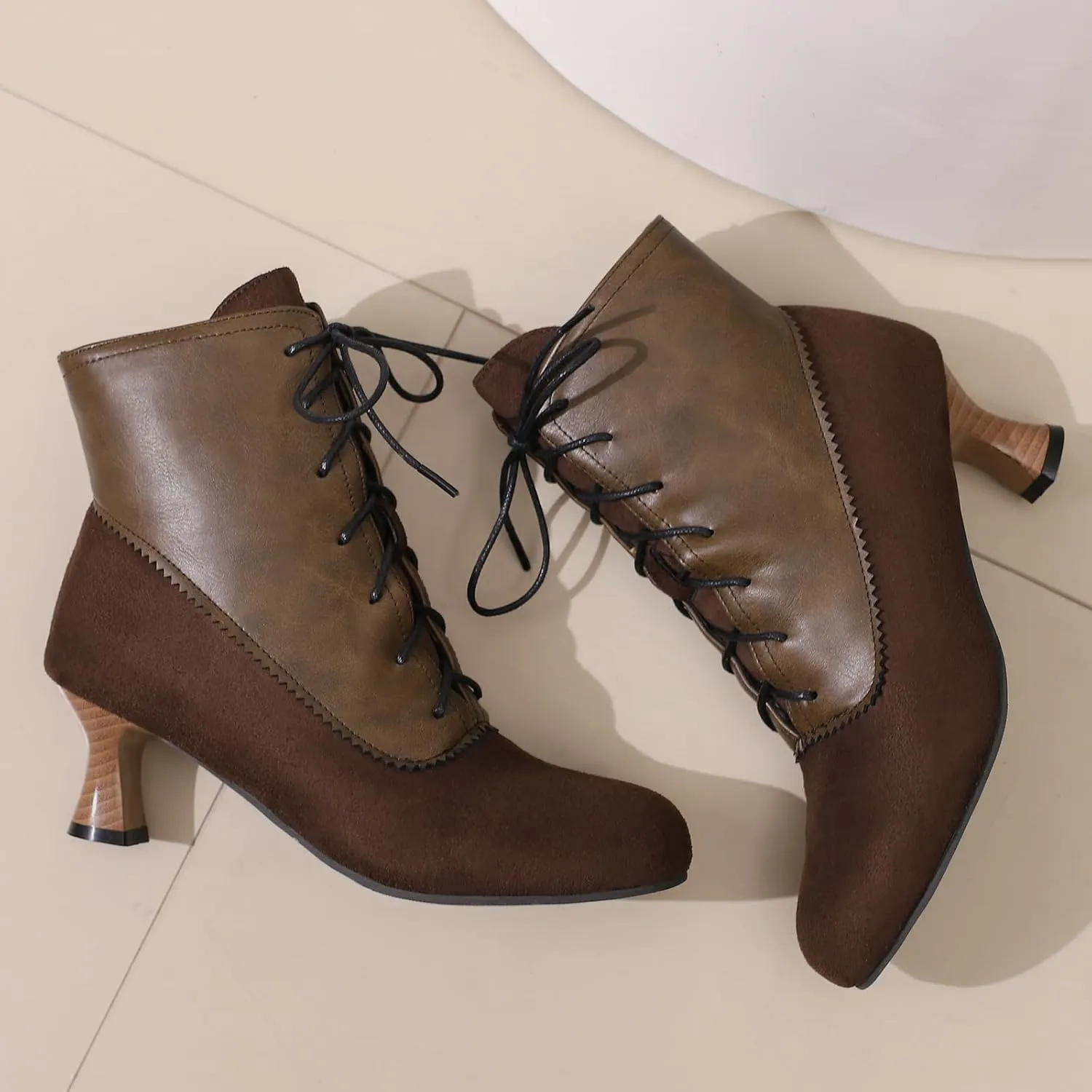 Victorian Boots for Women Vintage Lace Up Ankle-High Booties Costume Goth Booties Halloween Witch Stuff Cuban Heel Granny Boots