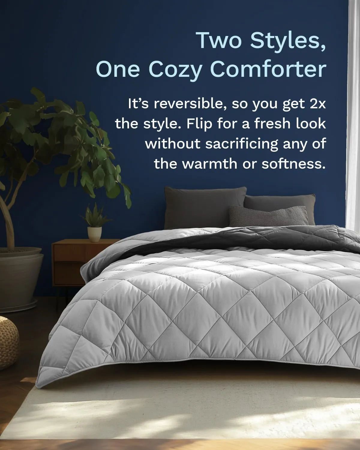 ViscoSoft Microfiber All Seasons Down Alternative Quilted Comforter - Cooling Breathable Premium Soft Reversible Microfiber Duvet Blanket, Light Gray/Dark Gray, Full