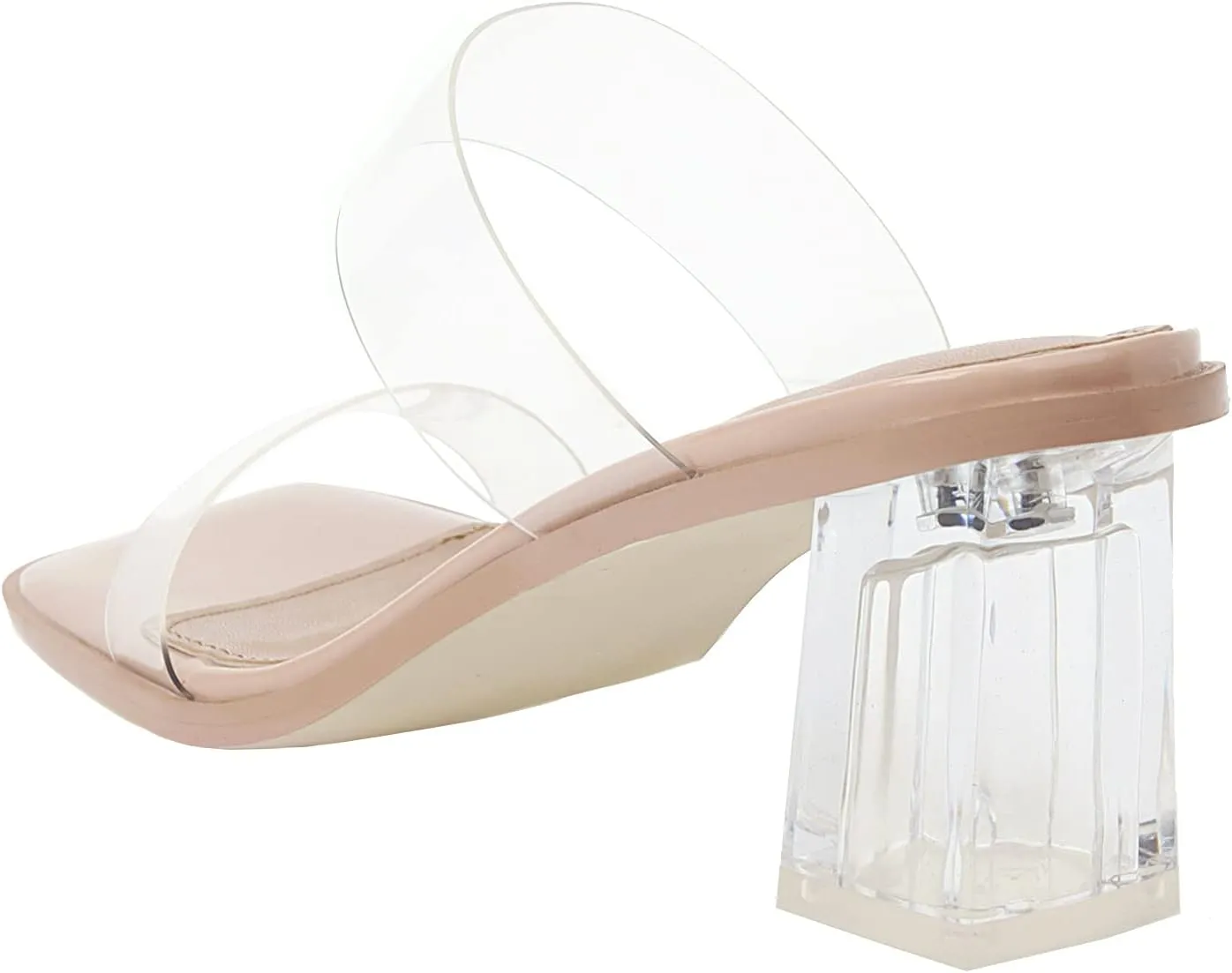 vivianly Womens Clear Heels Sandals Transparent Chunky Heels Backless Open Toe Slip on Mules Heeled Slipper Dress Shoes